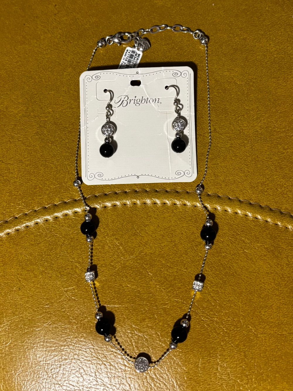 Brighton Black and Silver Bead Necklace & Dangle Earrings Set